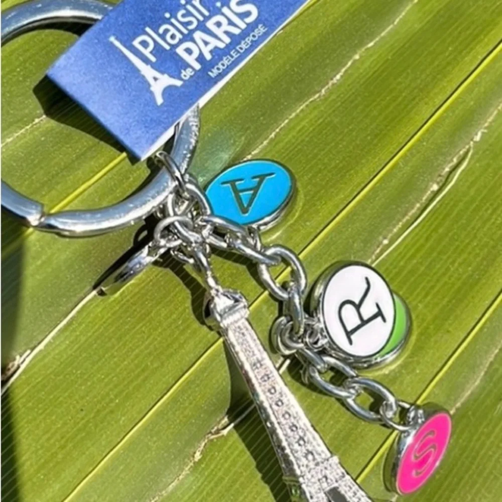 Silver Eiffel Tower Keychain or Fashion Purse charm with Colorful Charms NWT
